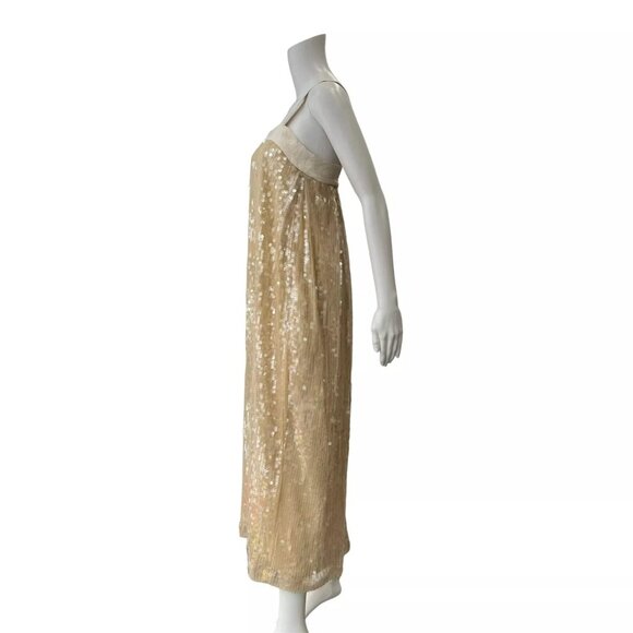 $1200 Odeeh Champagne Sequin Tulle Pocket Long Delicate Dress size 0/FR 32 - Picture 8 of 9
